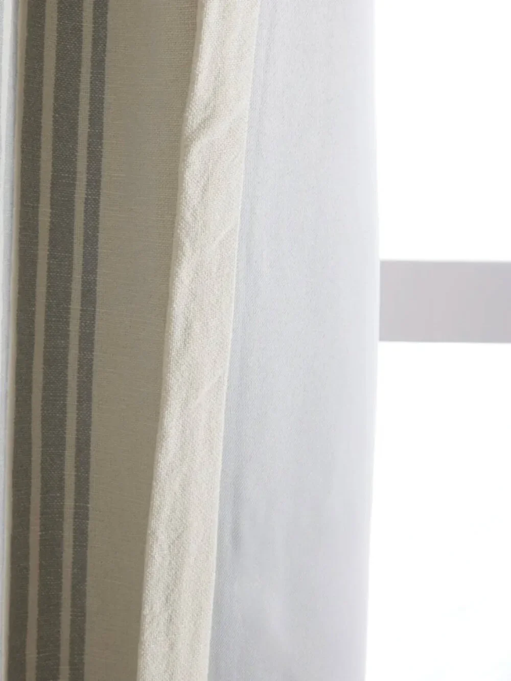 Coastal Stripe Linen Cotton Curtain - Single Panel in Ivory/Fog
